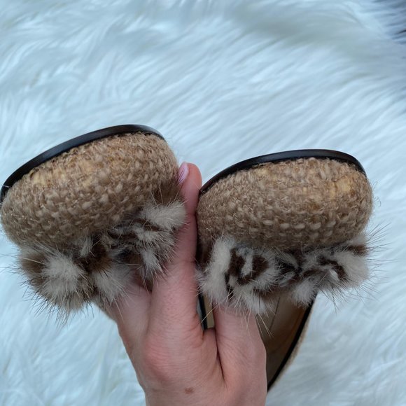 Kate Spade Tweed Fur Pump Heels Tan Khaki - Picture 8 of 8